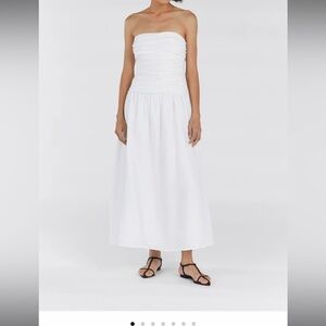 DISSH CATANIA WHITE LINEN STRAPLESS DRESS